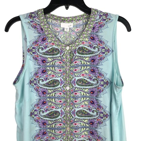 J. Jill Paisley Tunic Top Tank Sleeveless Boho Long Paisley Size Medium Petite - Picture 2 of 11